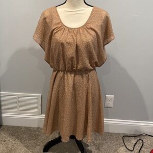 Bar III Light Brown and Orange Polka Dot Midi Length Dress - Size Large